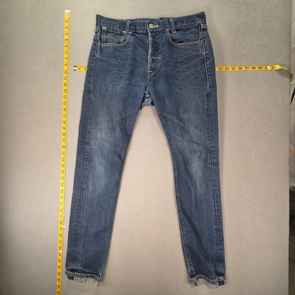 Levis Jeans Mens Med Wash Blue Denim Tapered‎ Button Fly Cinch Back Fits 32x32